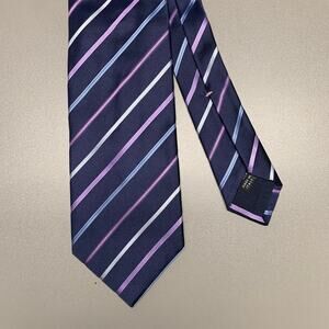 BORRELLI Navy Purple Diagonal Stripe Silk Tie